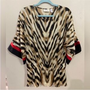 Chico’s Animal Print Short Sleeve Blouse in Tan/Black